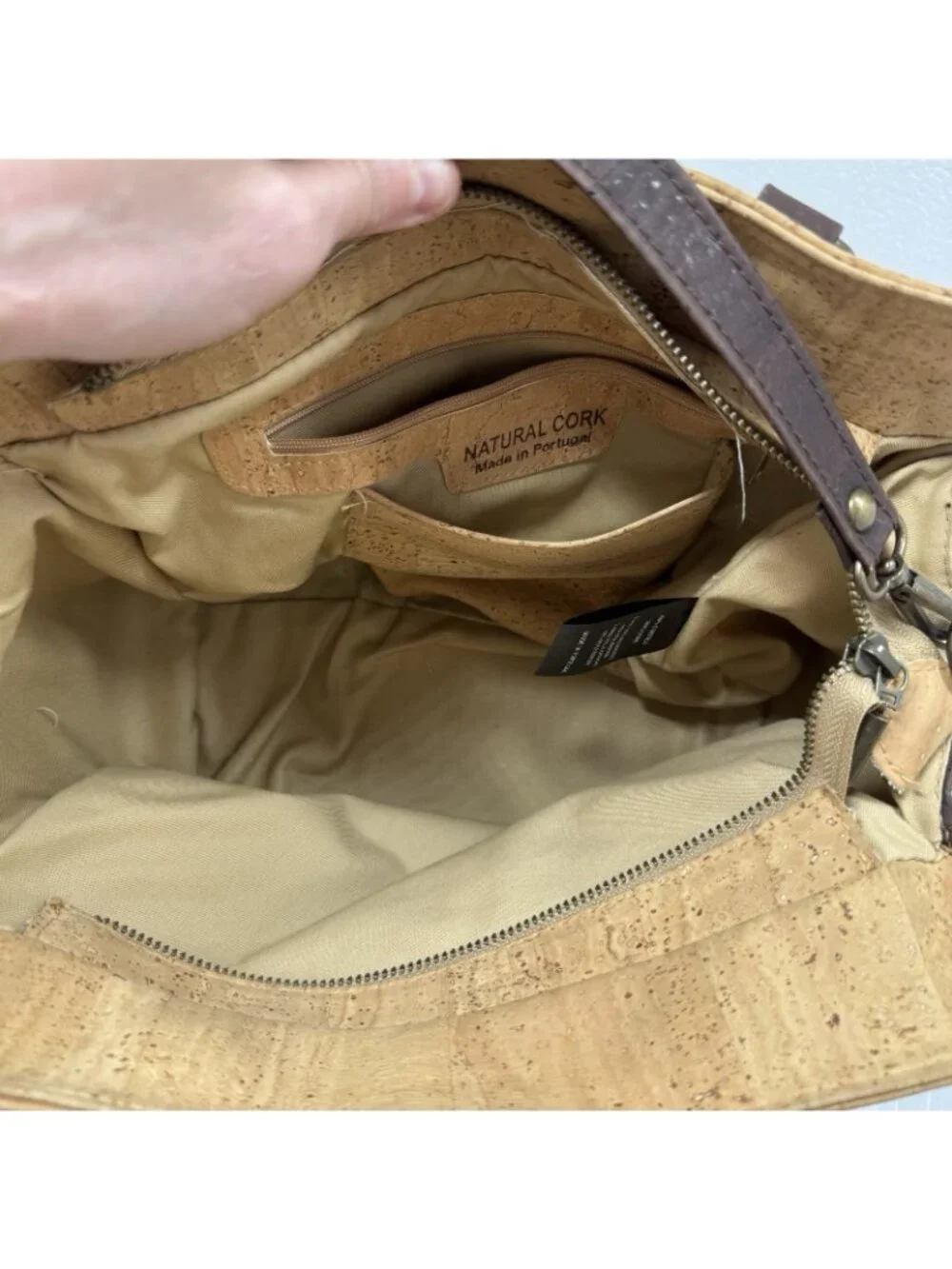 Natural Cork Satchel Bag 1SZ Tan Brown Laser Cut Portugal Vegan Eco Granola Boho